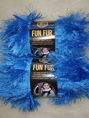 YARN Lion Brand Fun Fur Eyelash Yarn in Bright Blue, 2 Skeins